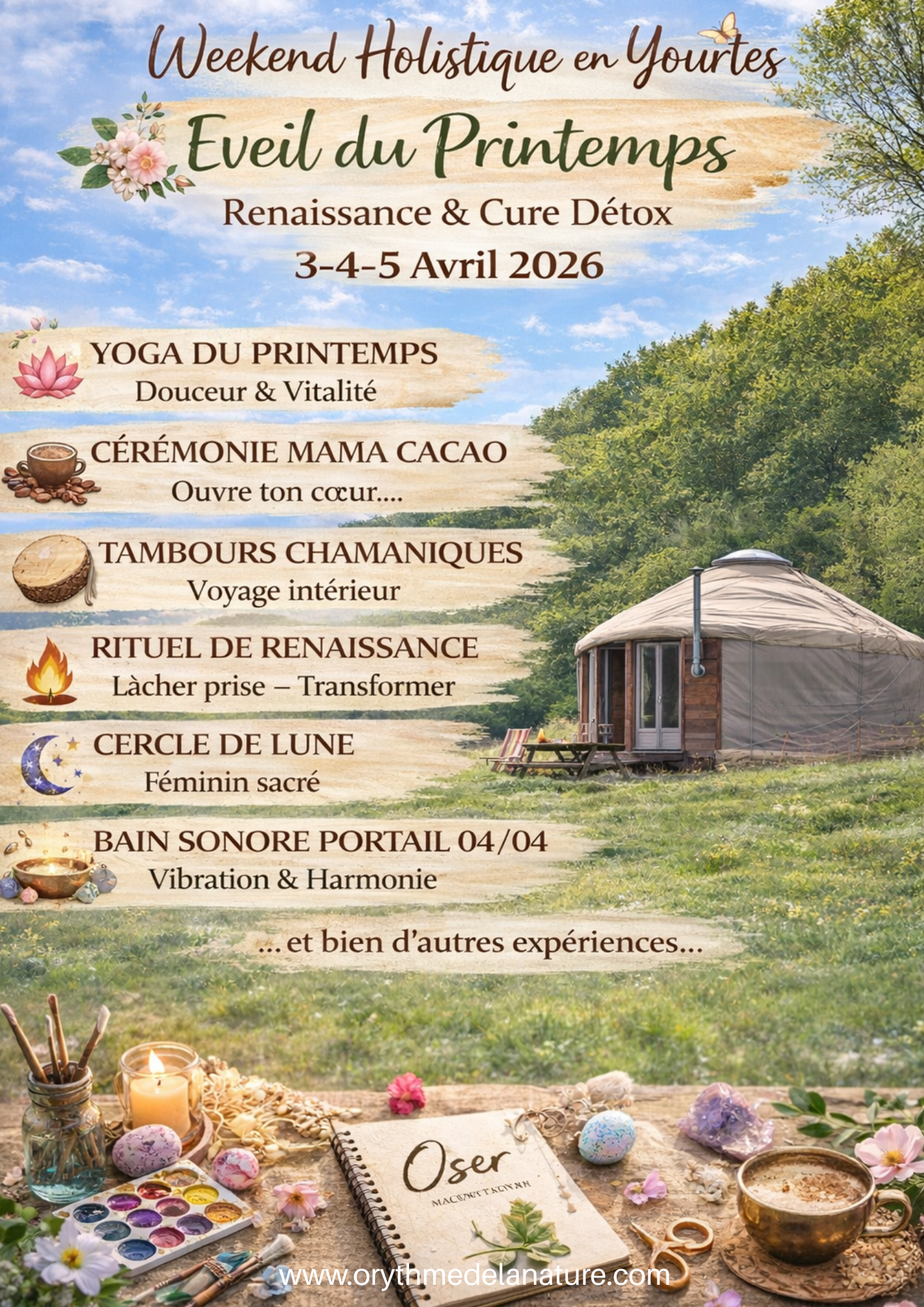 Retraite Equinoxe Printemps 2026 Méditation Yoga Chaman Tambours Bien Etre Breathwork kundalini yin yoga cercle tipi yourte spiritualité nord hauts de france